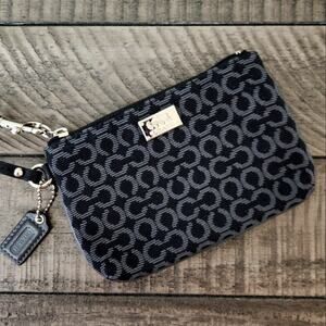 Coach Signature Maison Op Art Black Gray Clutch Wristlet with Strap Needlepoint